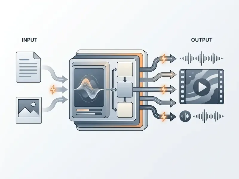 Diagram showing text and image inputs processed by the Grok video generator into video and audio outputs