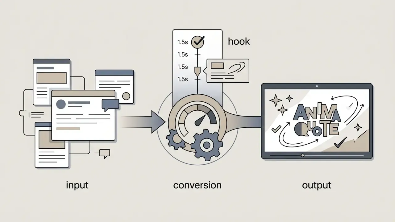 Social post inputs processed through a timing engine into animated typography video content
