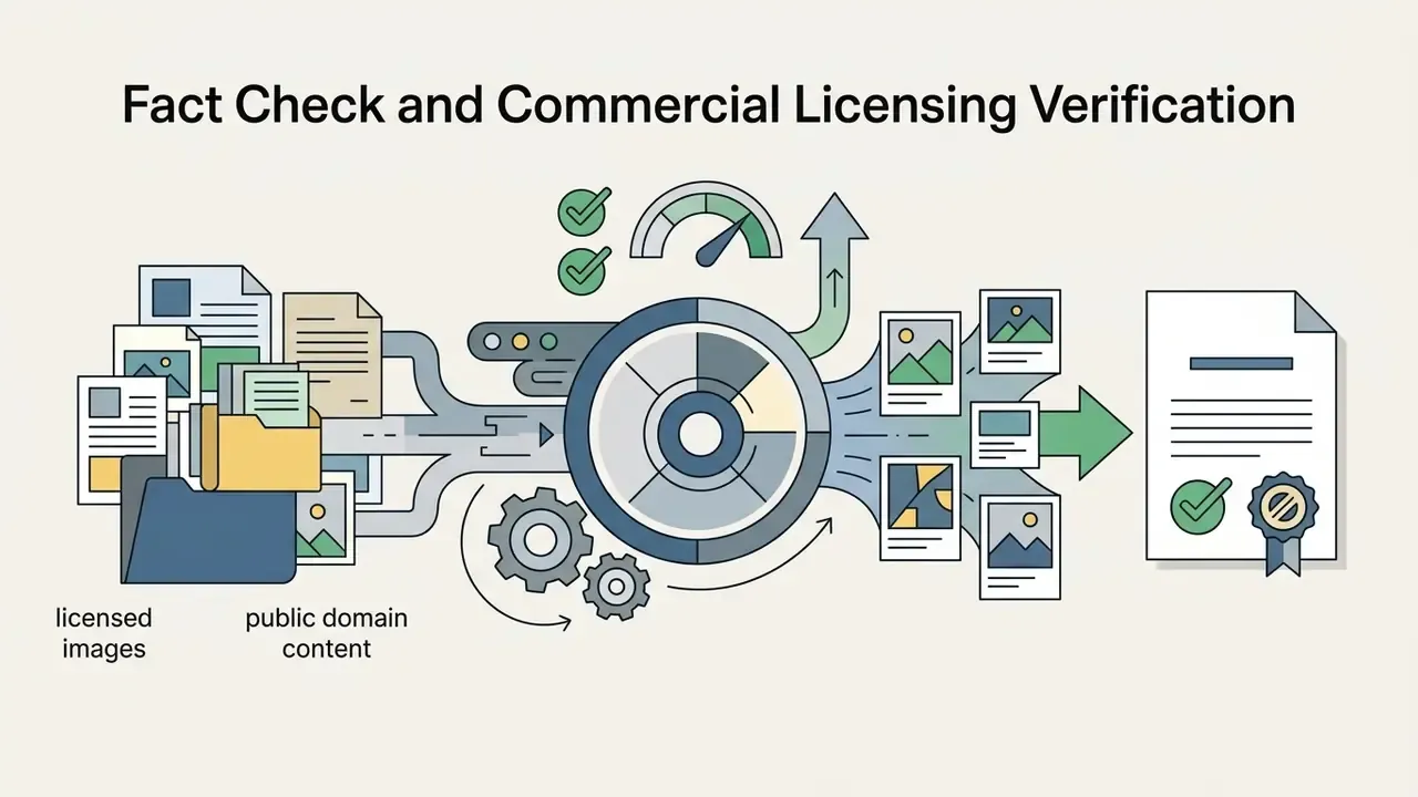 Folders and files feeding into a central processor that outputs images and a stamped legal document