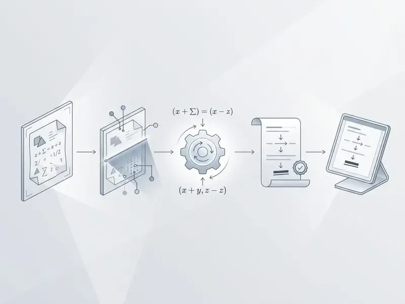 Five sequential stages showing data processing within an ai math solver picture system