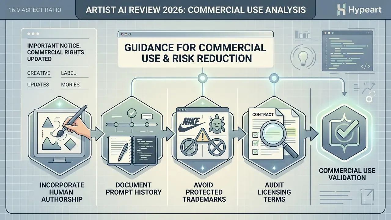 Step-by-step infographic illustrating best practices for managing commercial rights in digital artwork
