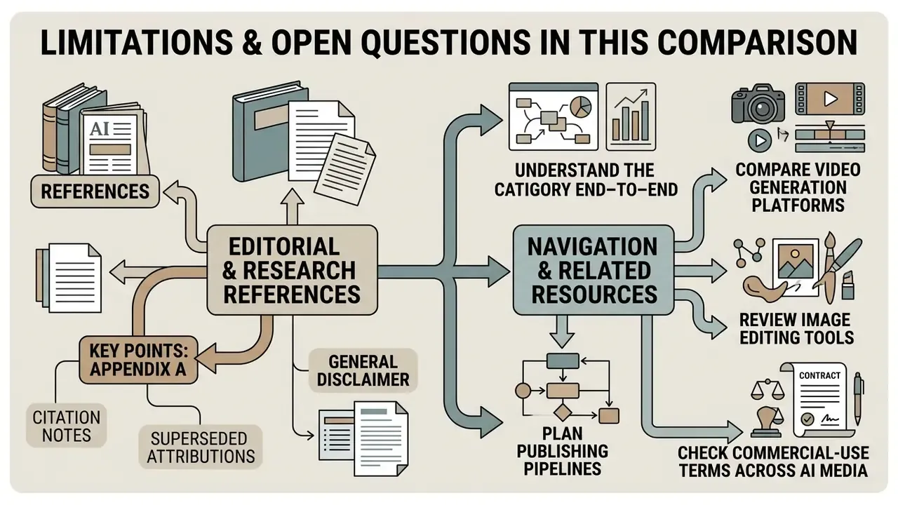 Summary of research references and navigation resources for evaluating AI media generation tools
