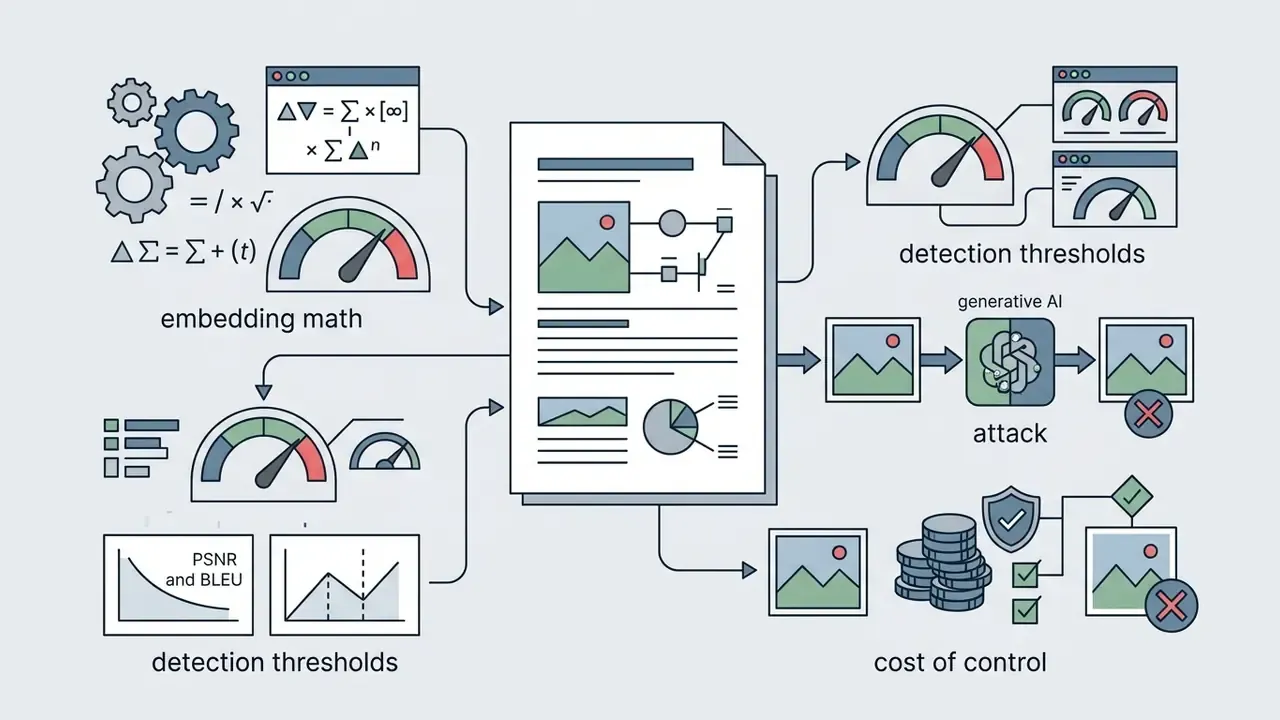Mathematical formulas and gauges processing image data through generative AI attack and cost analysis paths