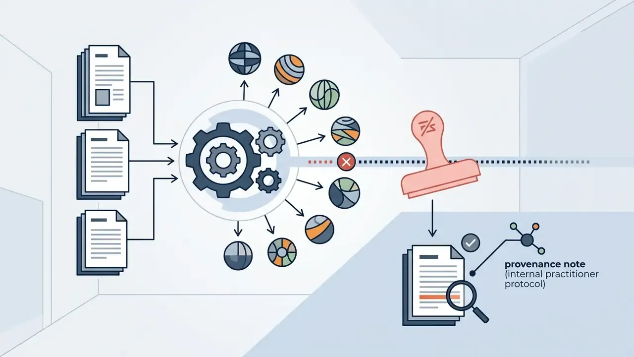 Documents feeding into a gear system that produces various icons before being stamped and verified