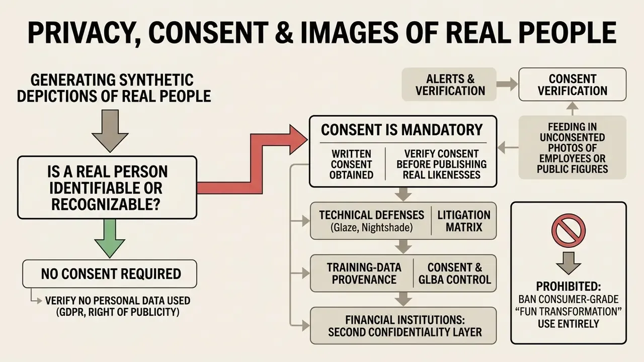Decision tree outlining the mandatory consent process for generating synthetic images of real people