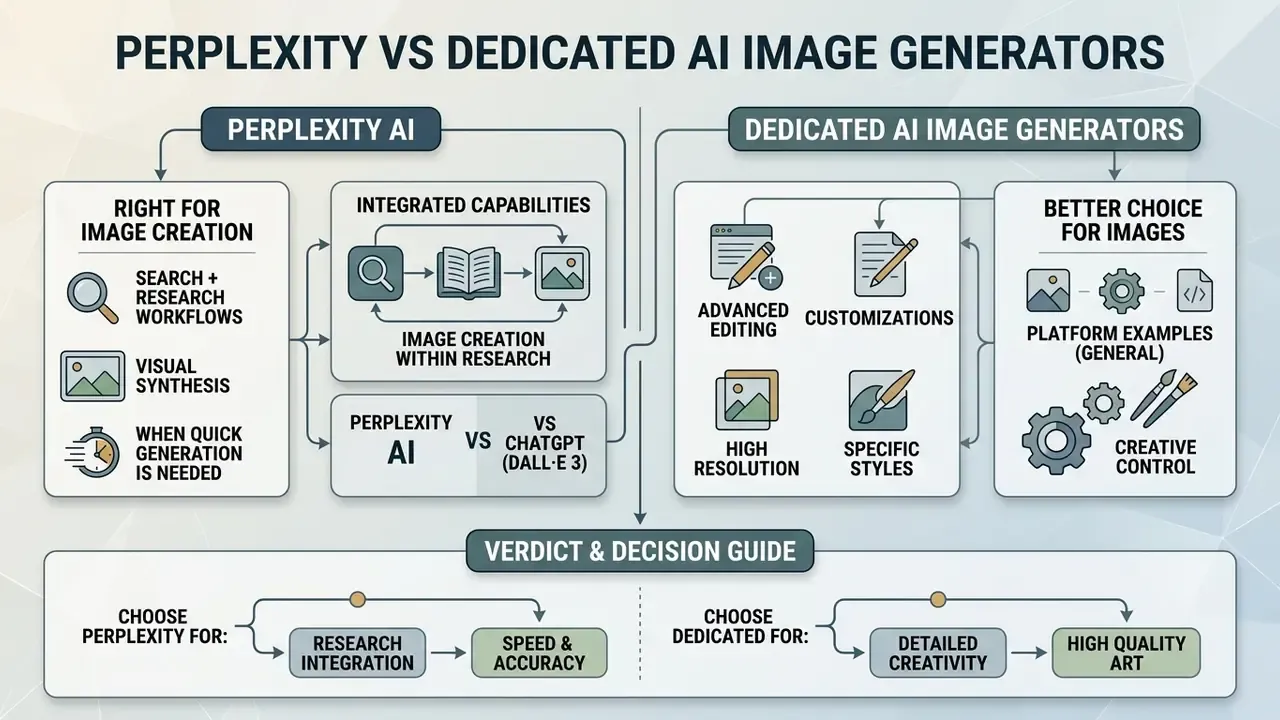 Comparison chart showing when to use Perplexity AI versus dedicated image generation platforms