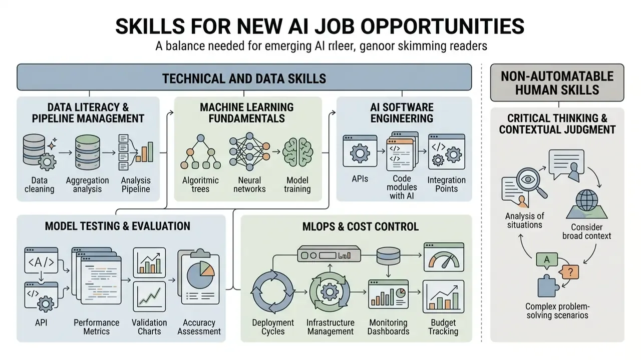 Categorization of technical data skills and human skills required to access new AI job opportunities