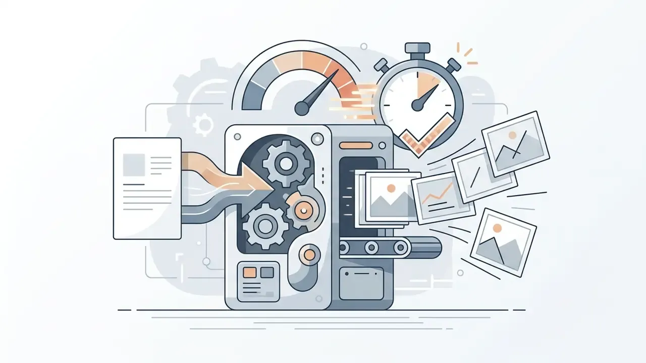 Mechanical processor converting text documents into multiple digital images with a speed gauge