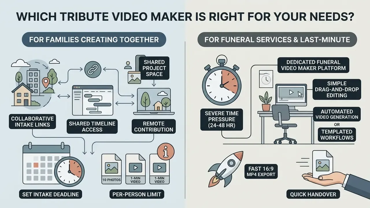 Comparison of collaborative memorial video workflows versus rapid professional production tools