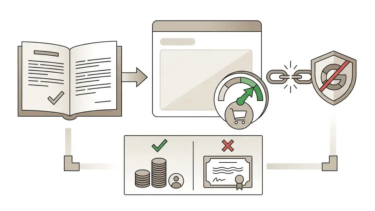 Sequence showing an open book, digital interface, performance gauge, broken chain, and copyright status