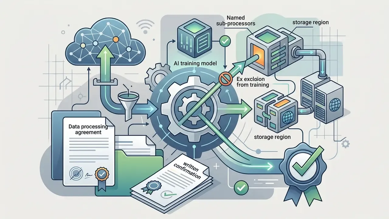Data processing agreement and confirmation documents routing through gears to secure storage and exclusion paths