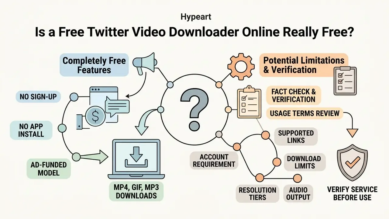 Infographic comparing free tool features against potential usage limitations and verification requirements