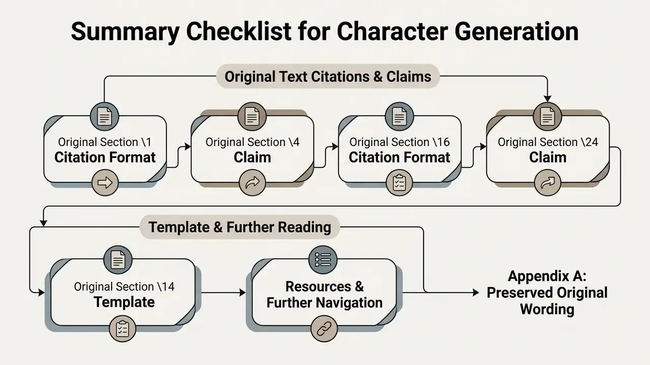Flowchart connecting citation, claim, template, and resource sections into a final appendix document