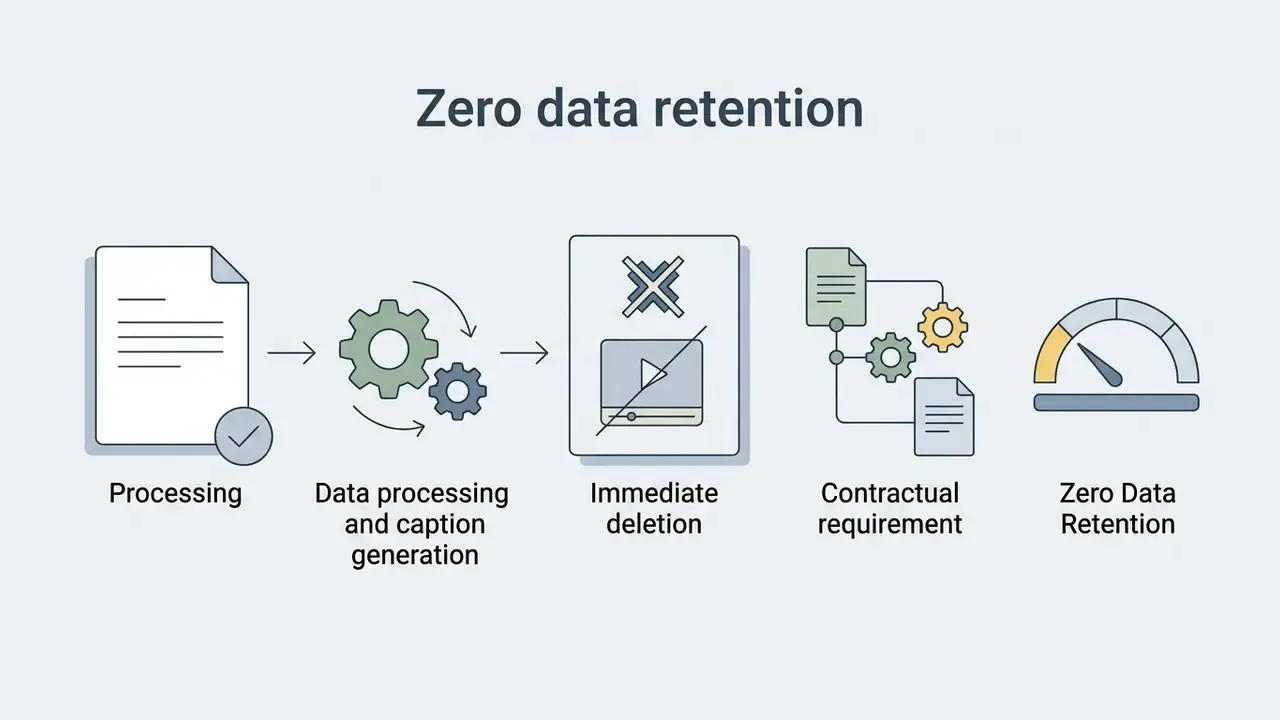 Sequence showing media processing, deletion, and contractual steps for ensuring data privacy
