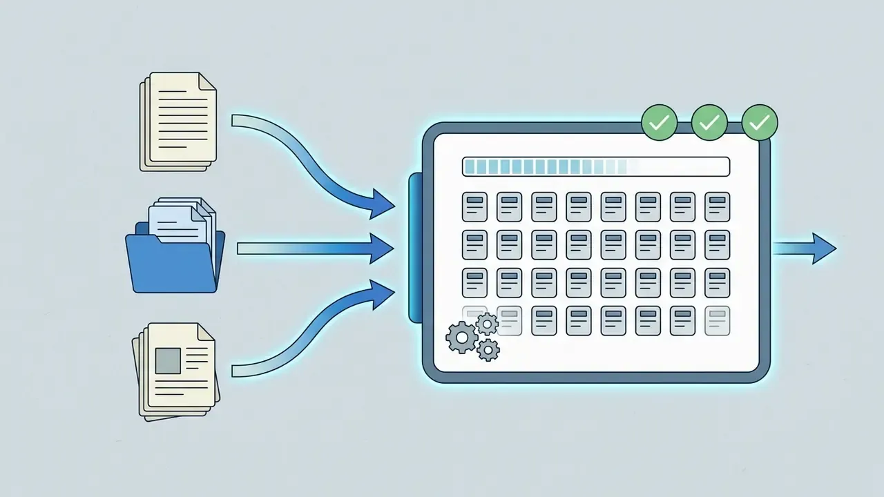 Multiple document types being uploaded into a central processing interface for data indexing