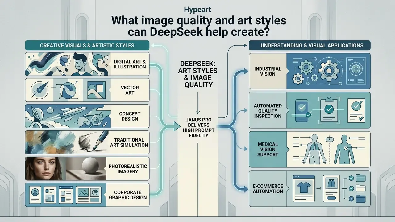 Infographic comparing creative art styles on the left with industrial and medical visual applications on the right