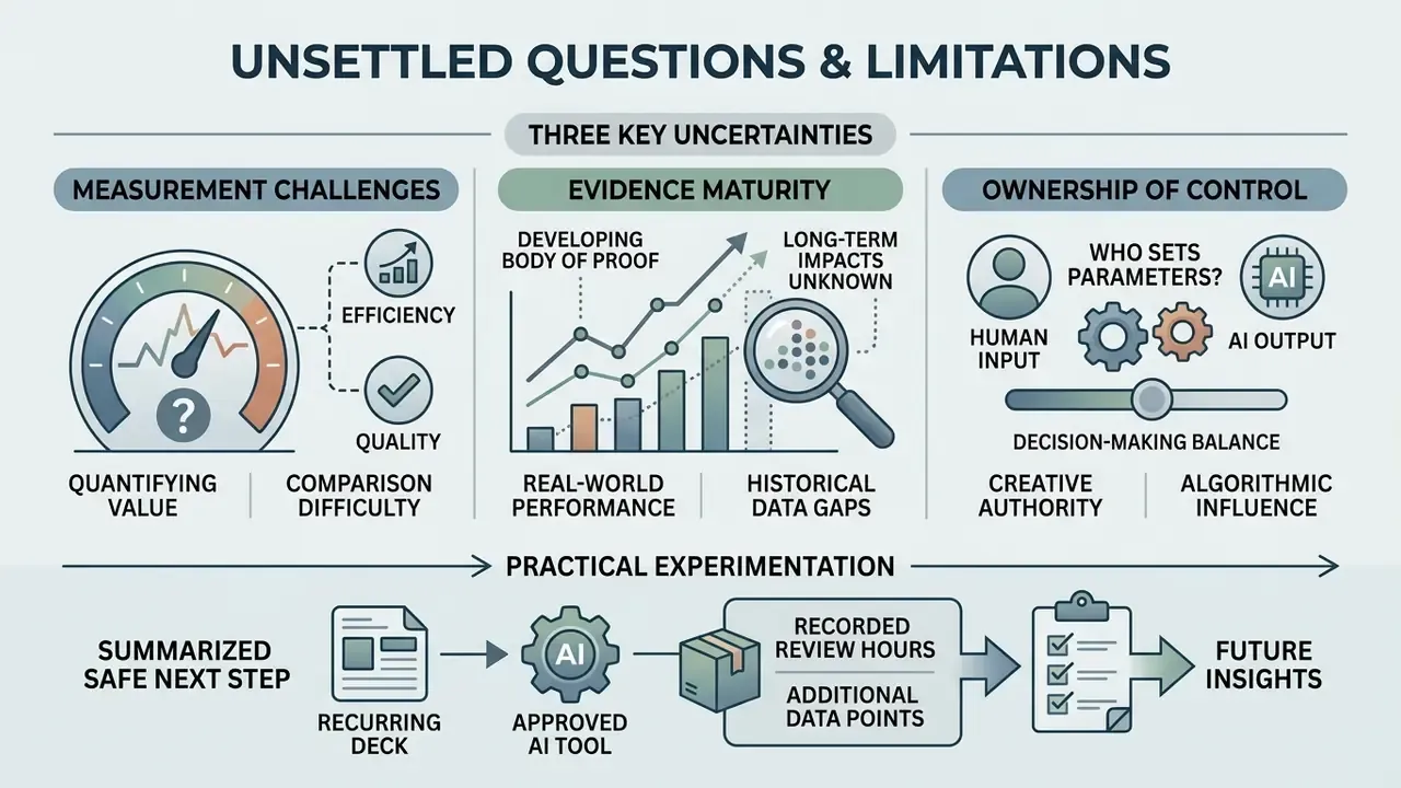 Summary of measurement challenges, evidence maturity, and control ownership for an AI presentation maker
