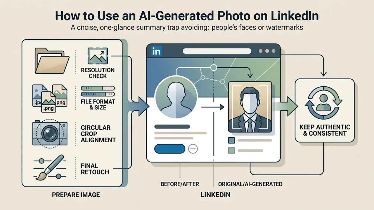 Steps to prepare and upload an AI LinkedIn photo generator result to a professional profile