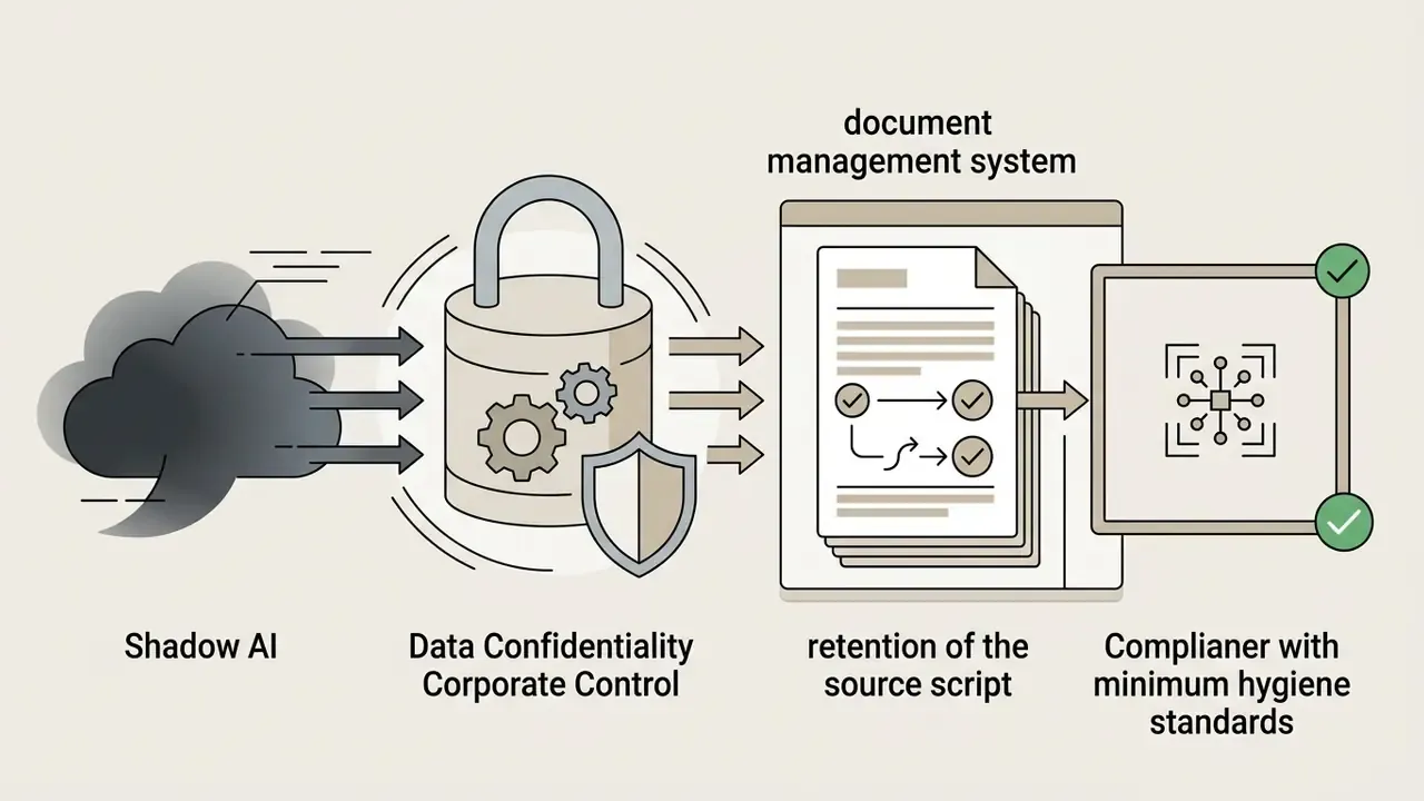 Cloud icon feeding into a locked vault and document system to reach a marked compliance standard