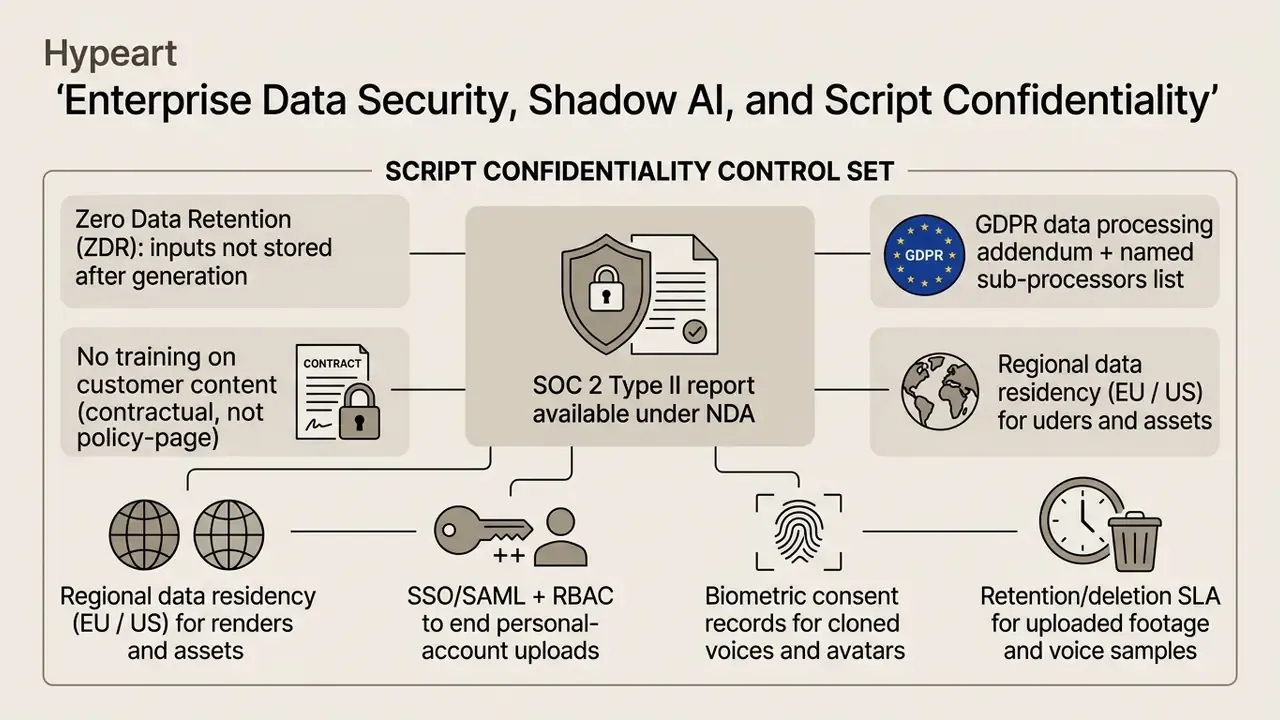 List of security and confidentiality controls for an AI video maker from script