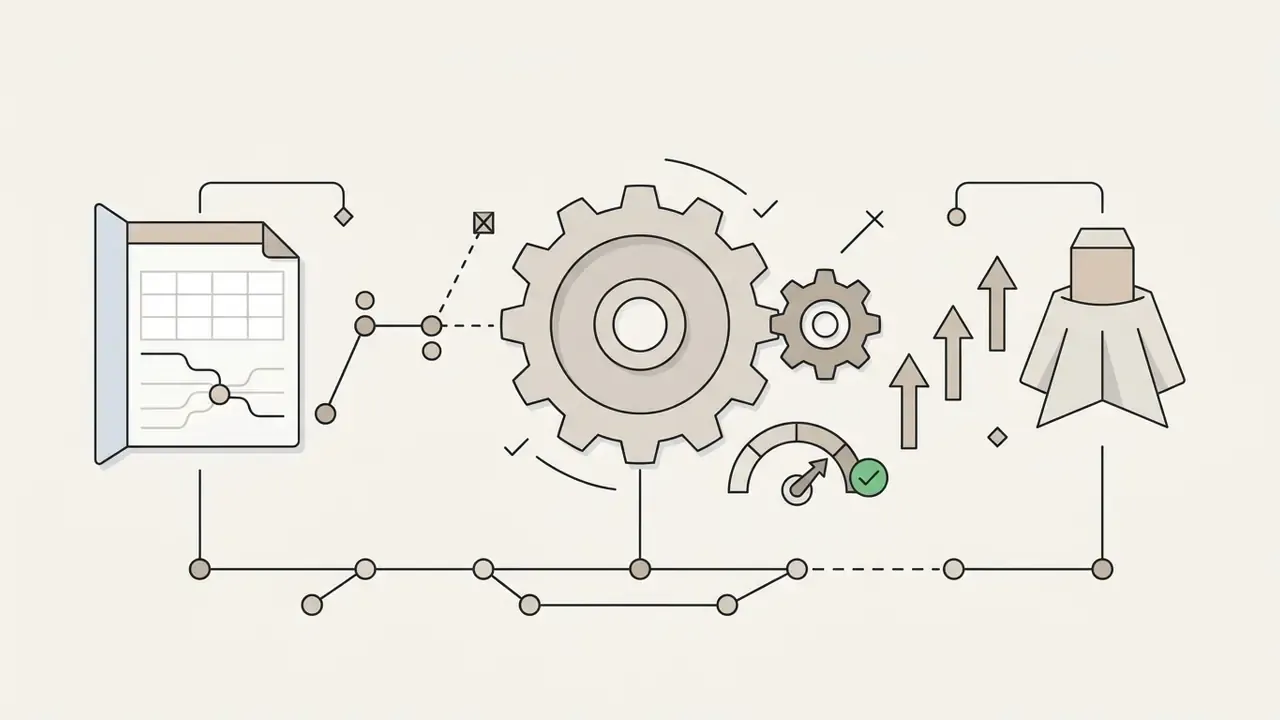 Diagram showing data points and gears connecting to an upward trajectory for Luma AI video generation