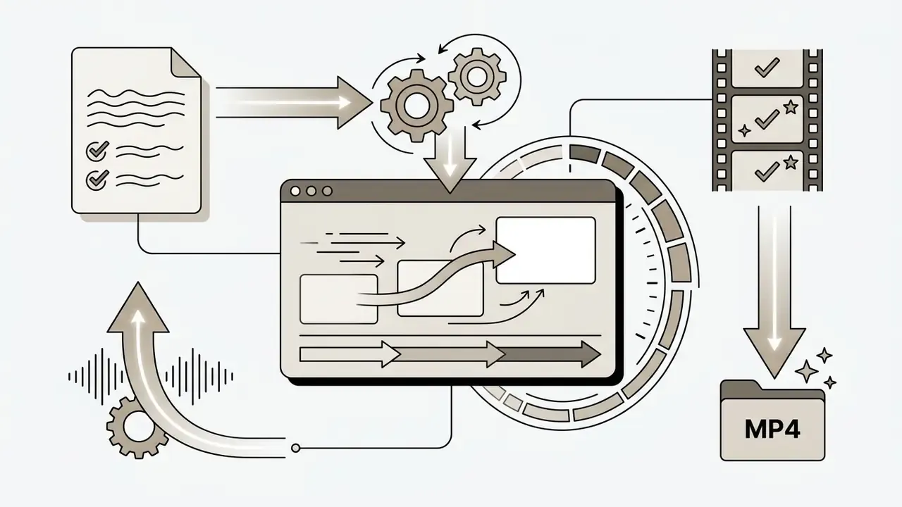 Document and audio data processing through a software interface to generate a final MP4 video file
