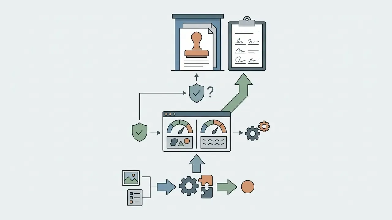 Assets passing through a dashboard to legal review and sign-off for Luma Dream Machine compliance