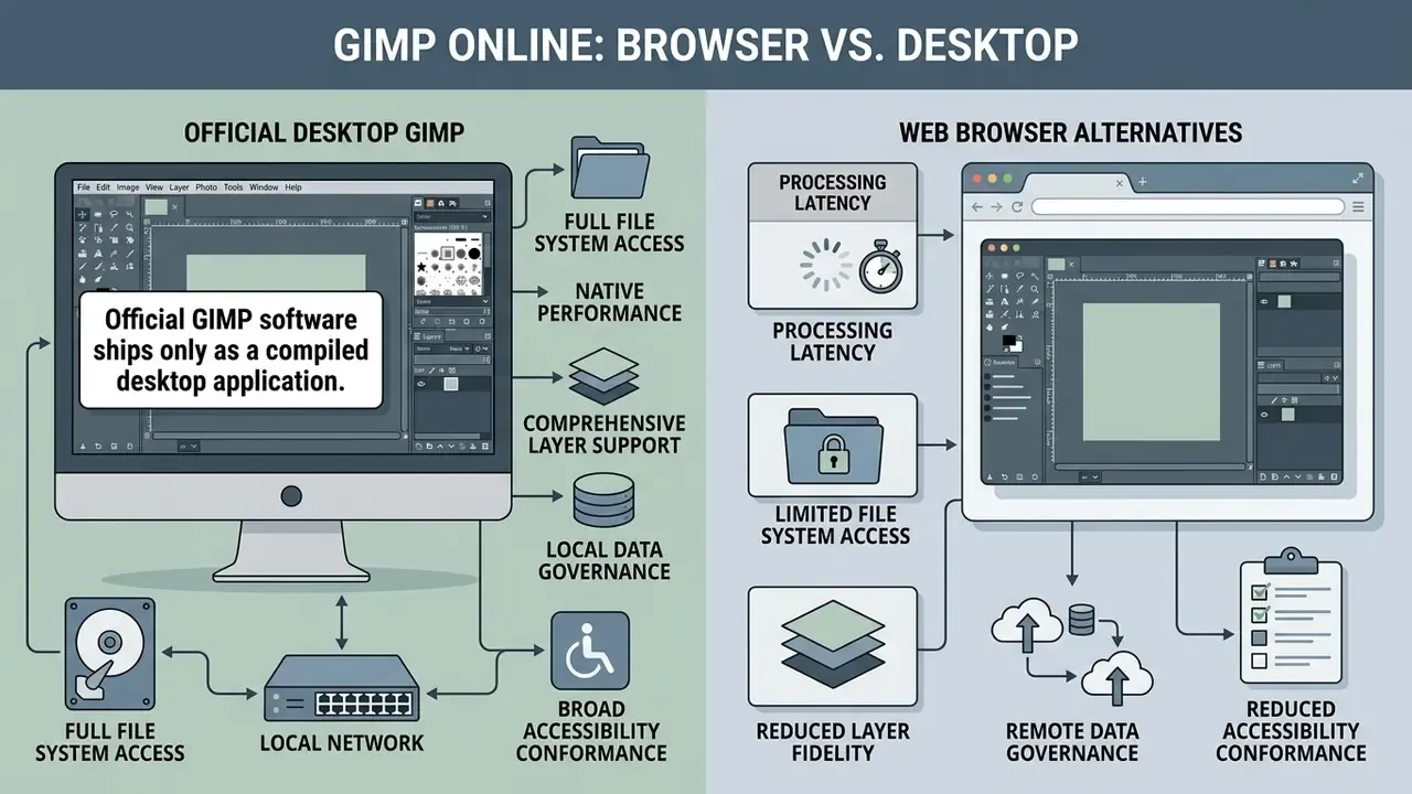 Comparison chart contrasting local desktop software capabilities with web browser limitations