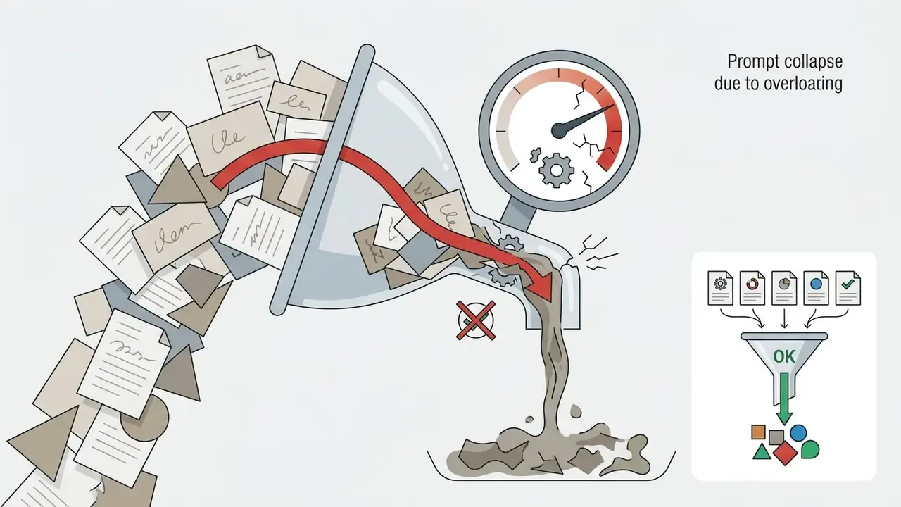 Overloaded funnel processing too many documents with a cracked pressure gauge and messy output