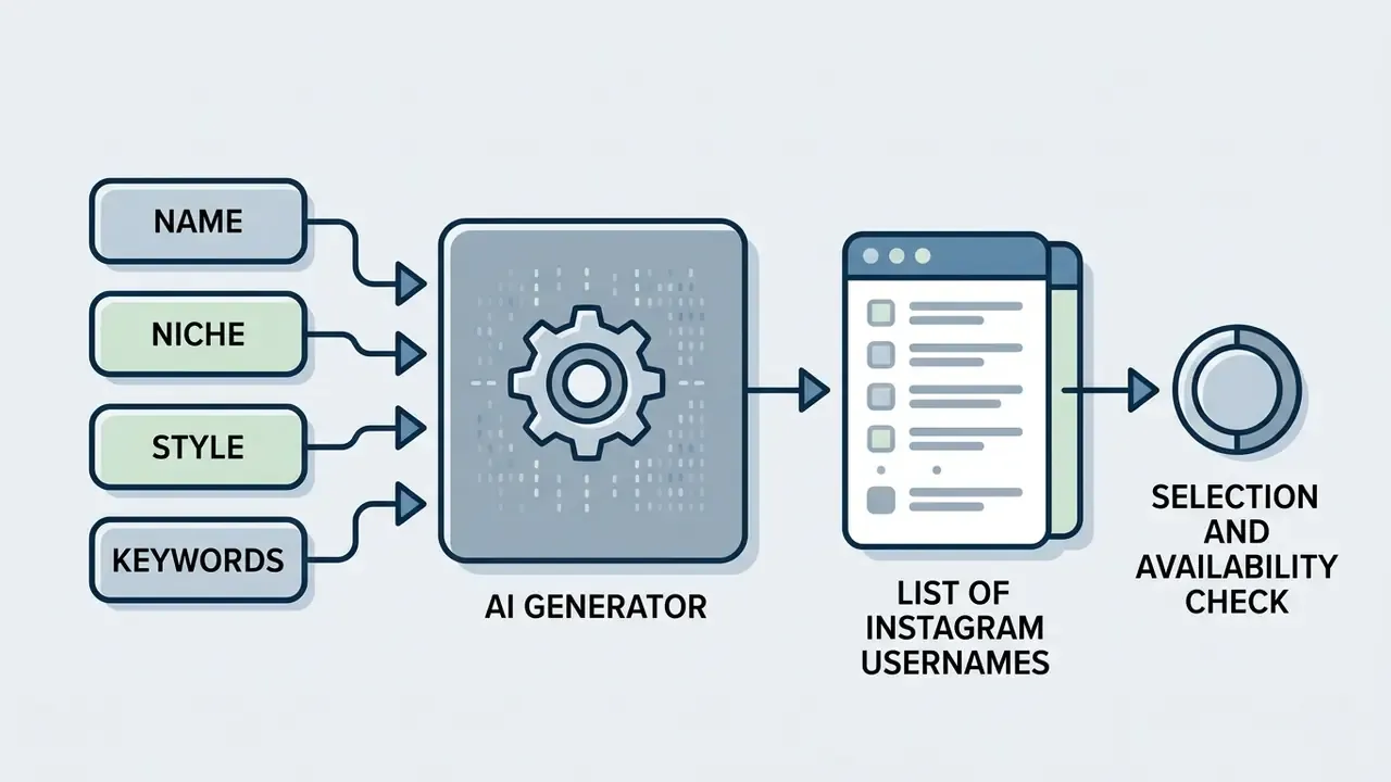 Diagram showing how an instagram username generator ai converts user inputs into available handles