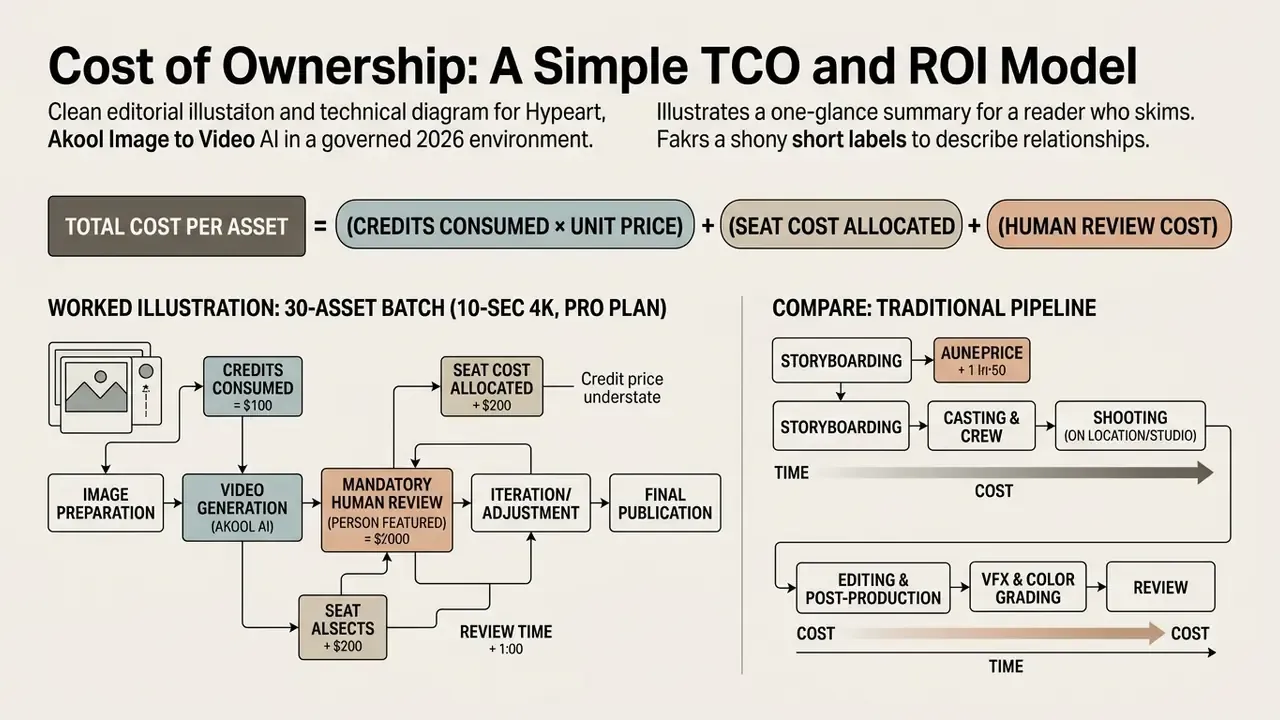 Mathematical formula and workflow diagrams comparing AI production costs against a traditional pipeline