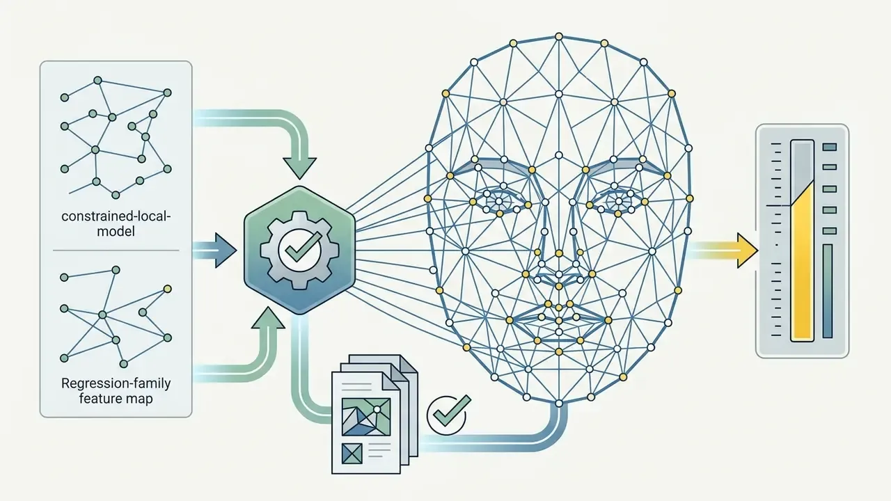 Facial landmark models feeding into a central processor to create a dense 3D mesh of a human face