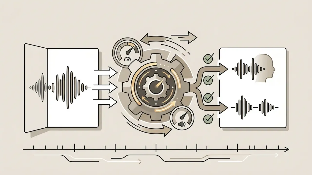 Central gear mechanism processing audio waveforms into real-time voice and sound outputs