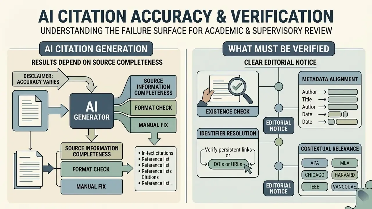 Flowchart comparing AI citation generation processes with necessary verification steps for accuracy