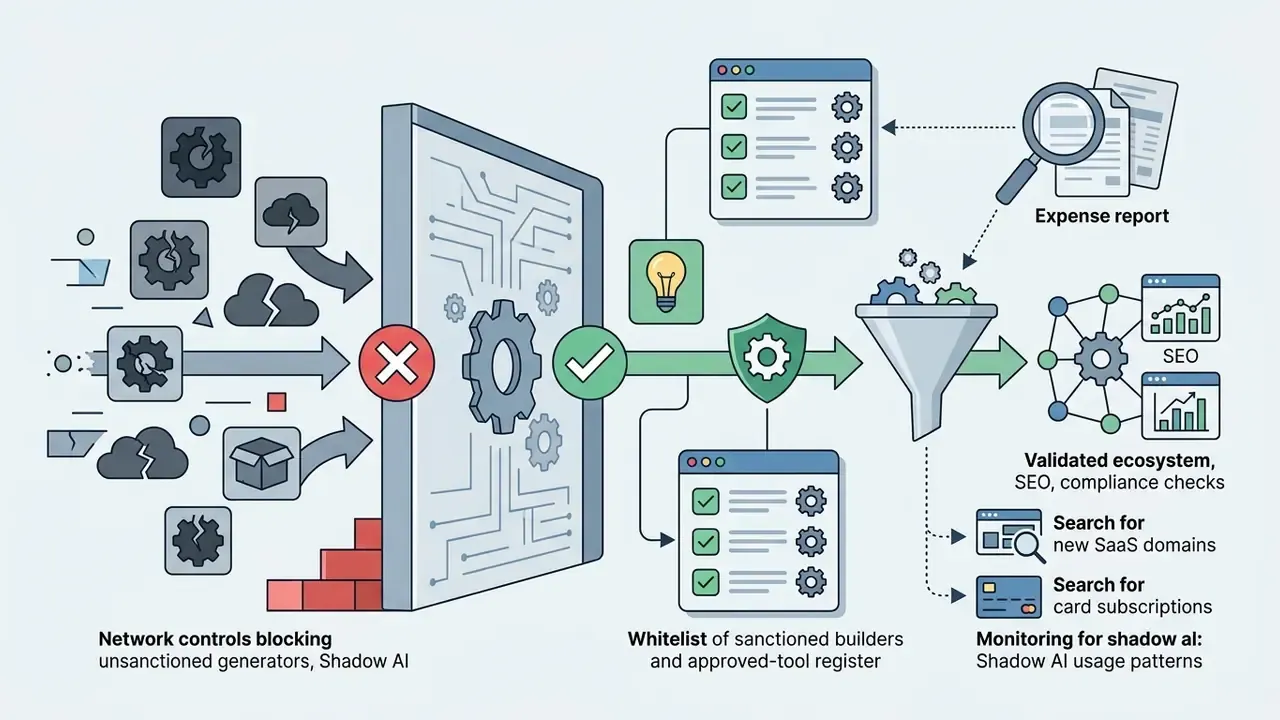 Network barrier filtering unsanctioned tools while channeling approved software into a monitoring funnel