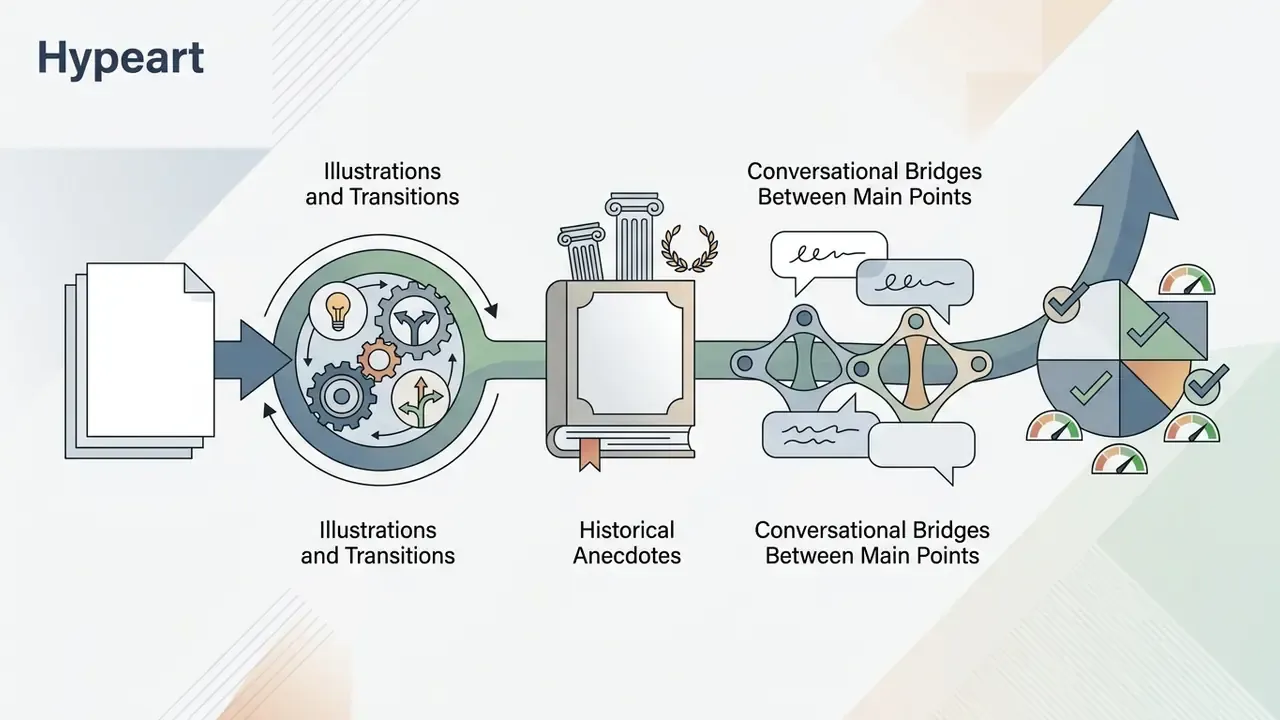 Documents moving through gears, a book, and speech bubbles to form a rising arrow with checkmarks
