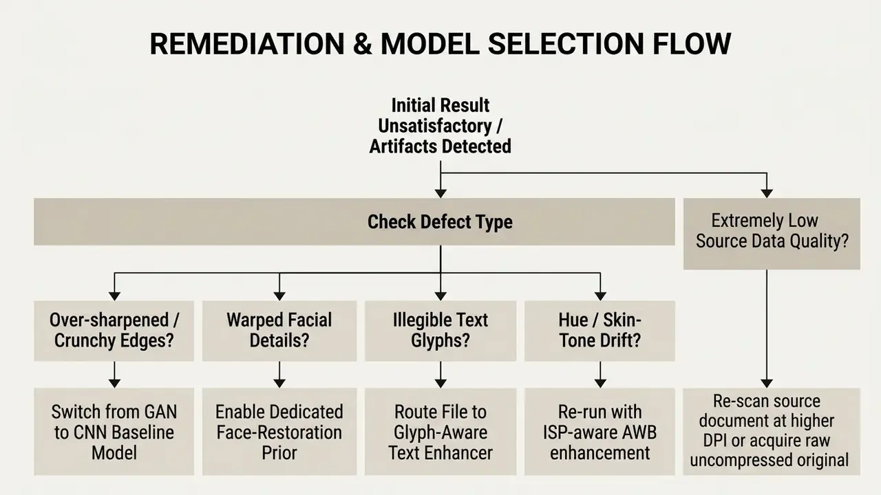 Decision tree for troubleshooting image artifacts by selecting specialized models based on defect type