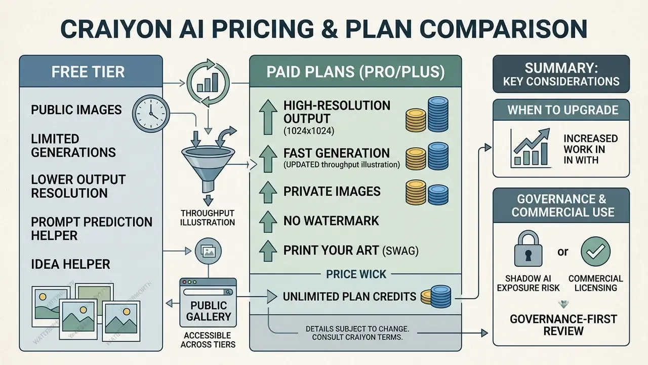 Comparison chart detailing features of free versus paid subscription tiers for image generation services