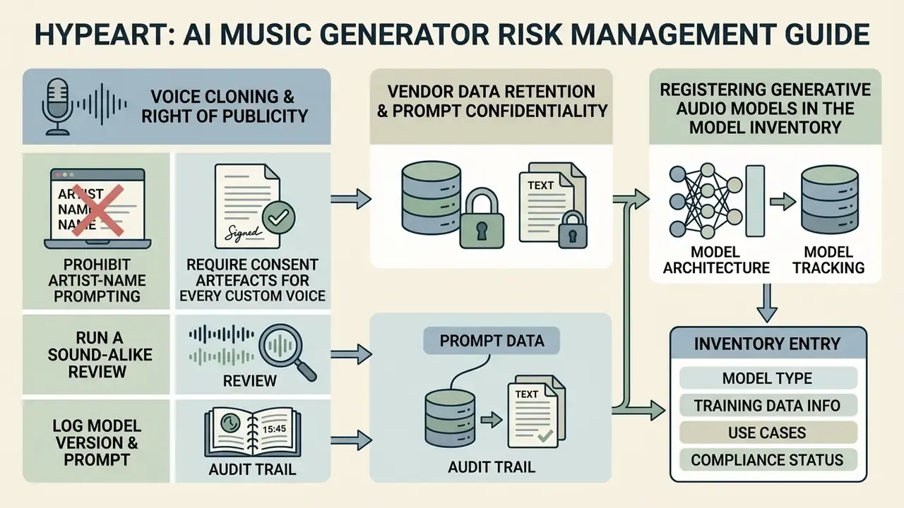 Infographic outlining legal compliance, data security, and model inventory registration procedures