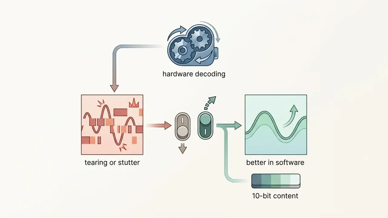 Hardware decoding gears and stuttering waveform toggling to a smooth software processing state