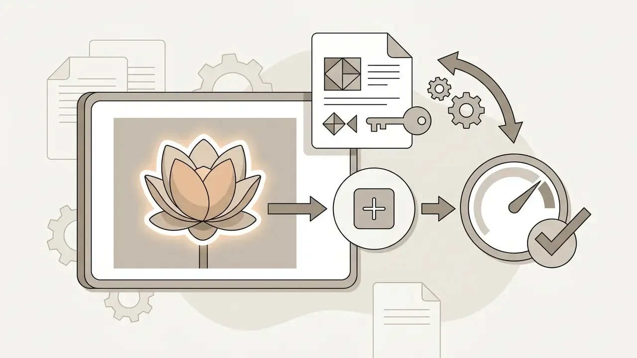 A glowing lotus flower being moved into a plus icon to create a sticker on an iPhone