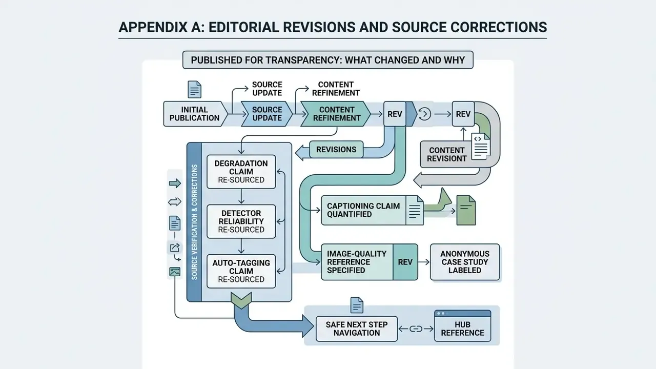 Process map showing editorial updates, source corrections, and navigation improvements for transparency