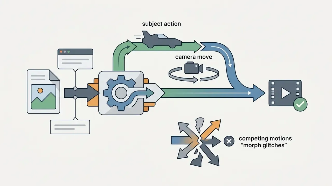 Diagram showing input processing paths for subject action and camera movement versus competing motions