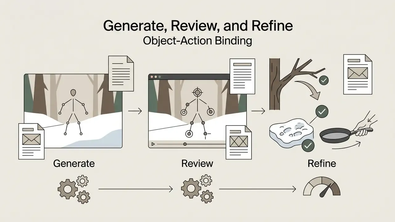 Three stages showing wireframe movement, interaction with environment, and physical contact refinement