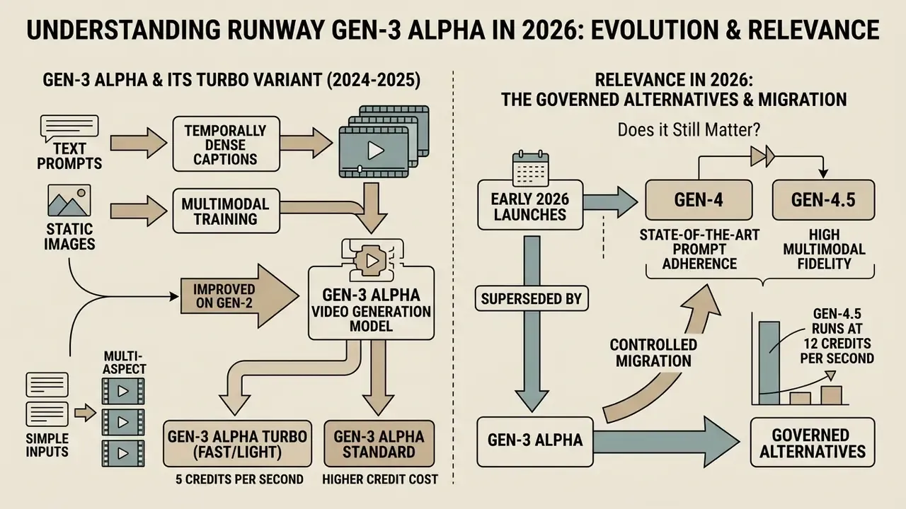 Diagram showing the evolution of Runway Gen-3 Alpha and its transition to newer video generation models