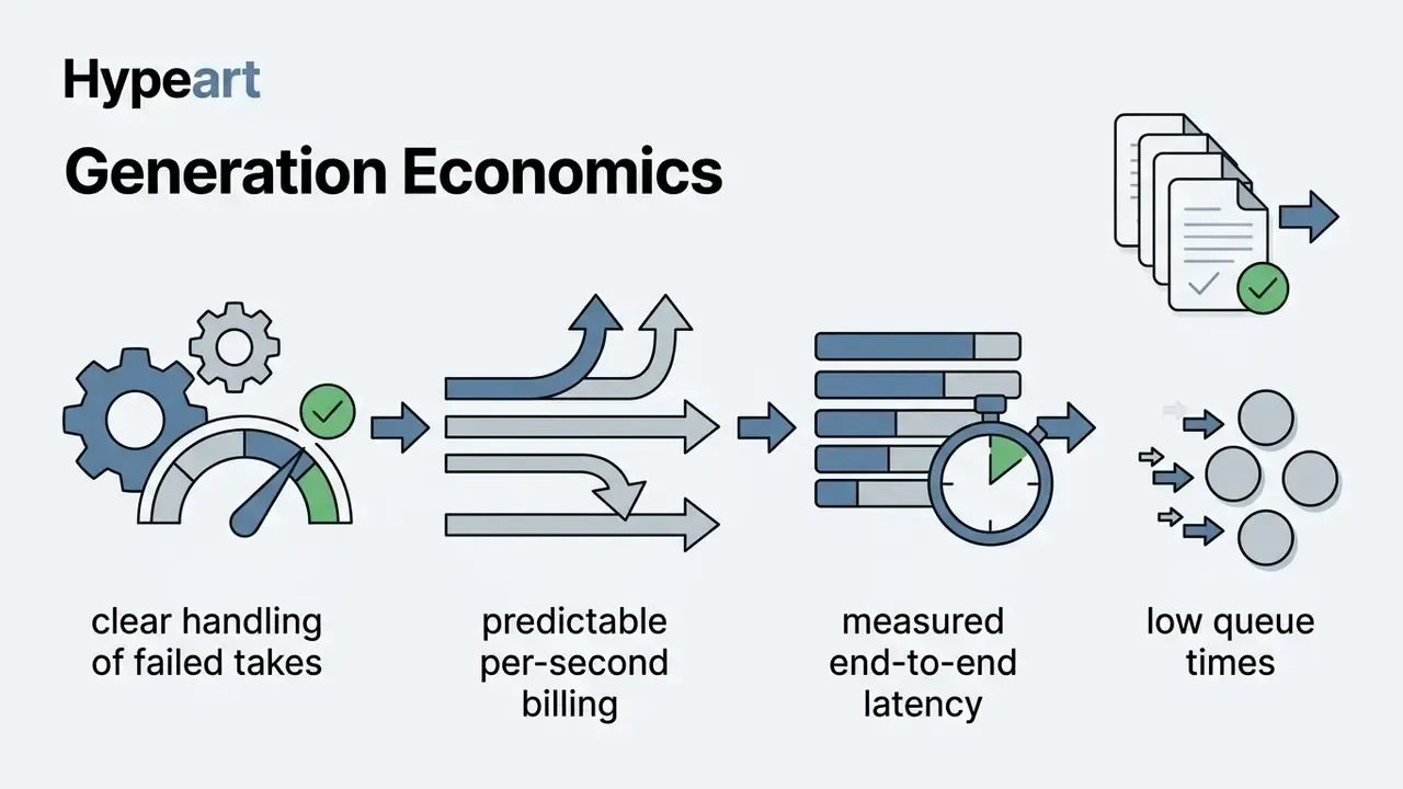 Icons representing billing, latency, and queue processes connected by arrows in a linear workflow
