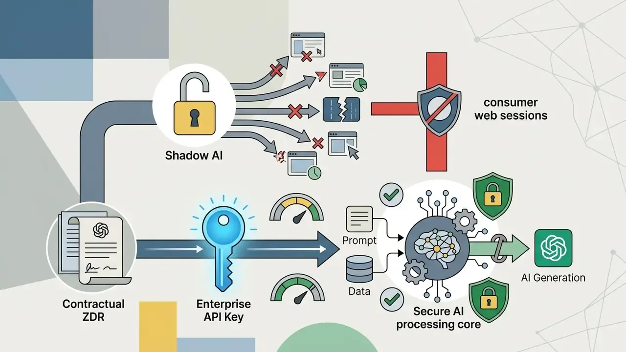 Contractual documents and an API key directing data flow into a secure processing core while blocking web apps