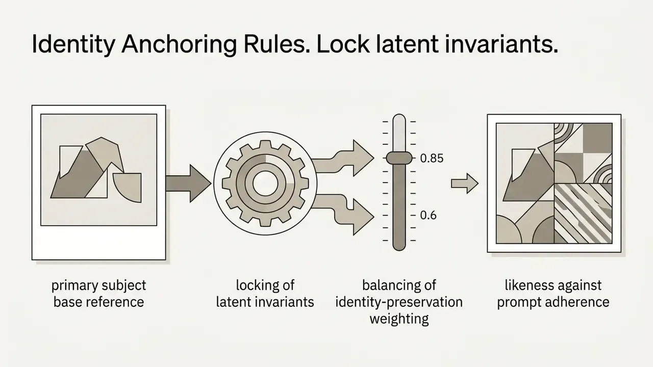 Reference photo processed through a gear mechanism and slider to balance identity against prompt adherence