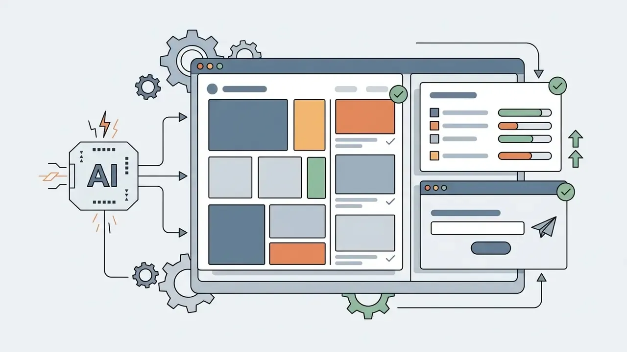 AI processor generating a portfolio website layout with project grids and client inquiry forms
