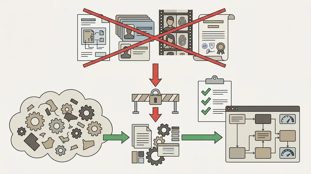 Prohibited documents blocked by a padlock icon before being processed into a secure digital workflow